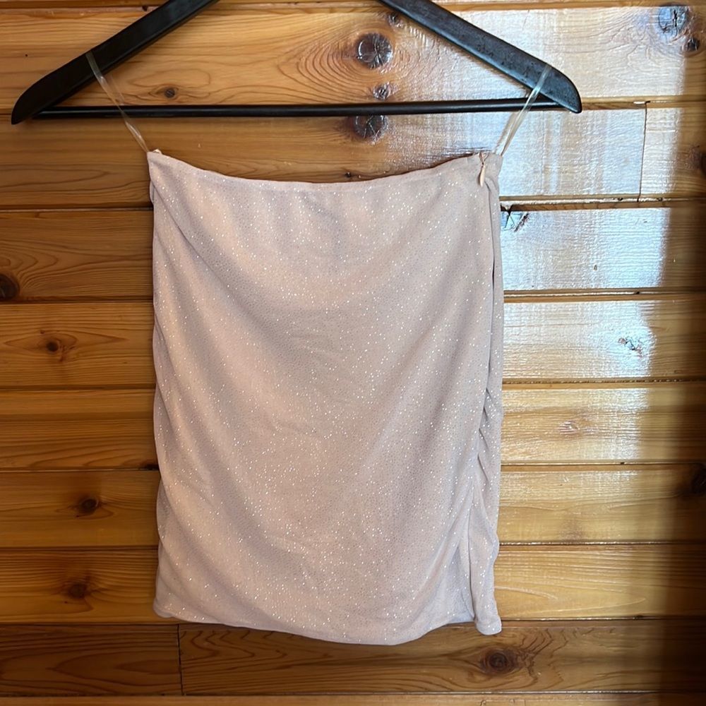 Meshki sparkly nude mini skirt